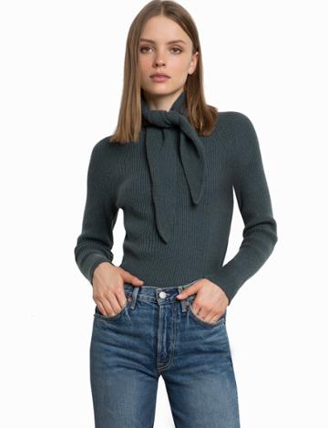 Pixie Market Mansfield Neck Scarf Tie Sweater
