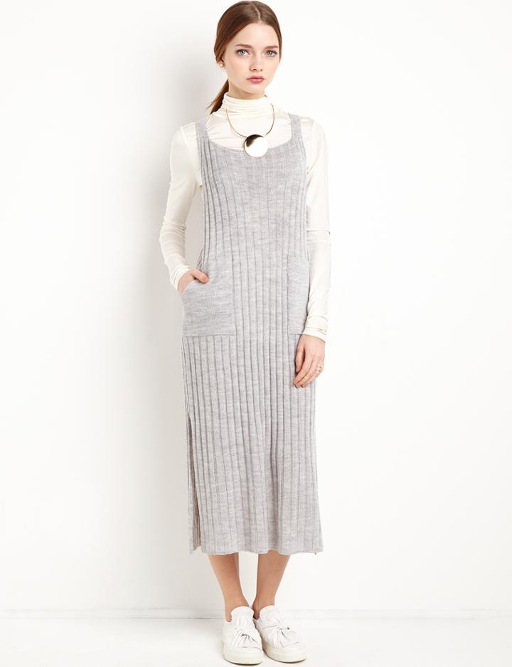 Pixie Market Grey Knit Suspender Midi Dress