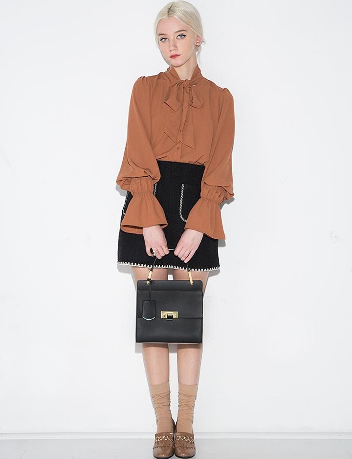 Pixie Market Brown Bow Tie Blouse