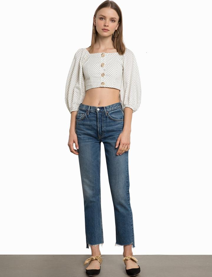 Pixie Market Suki Polka Dot Puff Sleeve Top