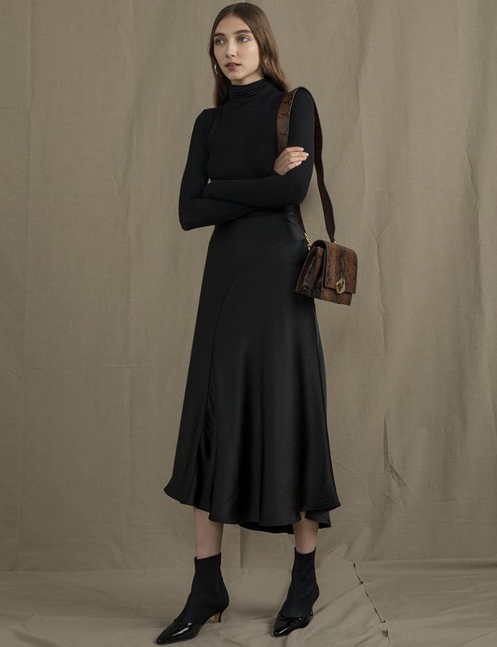 Pixie Market Valeria Black Silky Flare Skirt