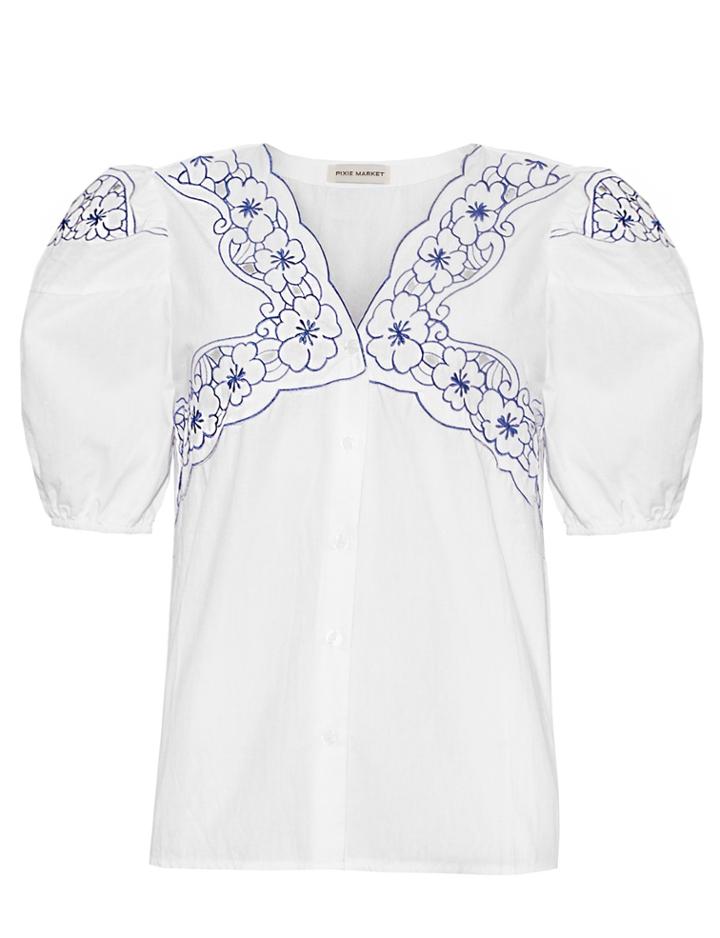 Pixie Market Floral Embroidered Blouse