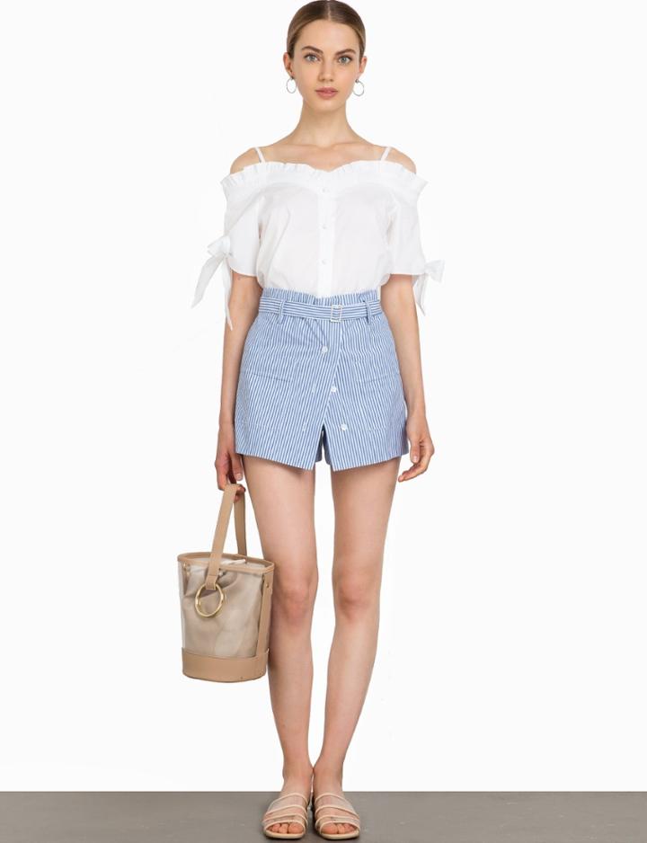Pixie Market Striped Wrap Belted Skort