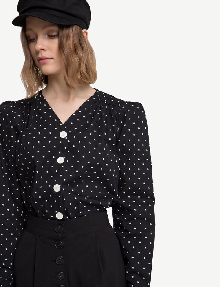 Pixie Market Graphic Dot Button Down Shirt