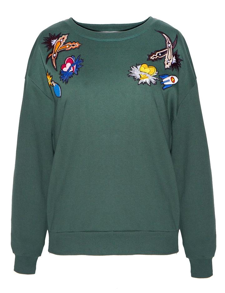 Pixie Market Patch Dark Green Sweatshirt