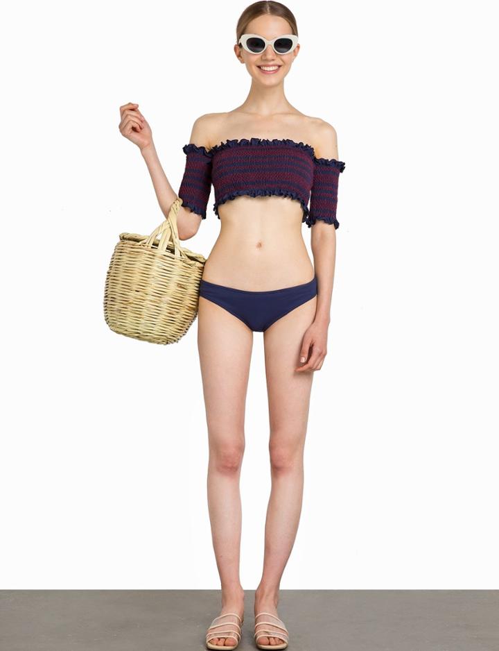 Pixie Market Linda Smocked Navy Bikini Set