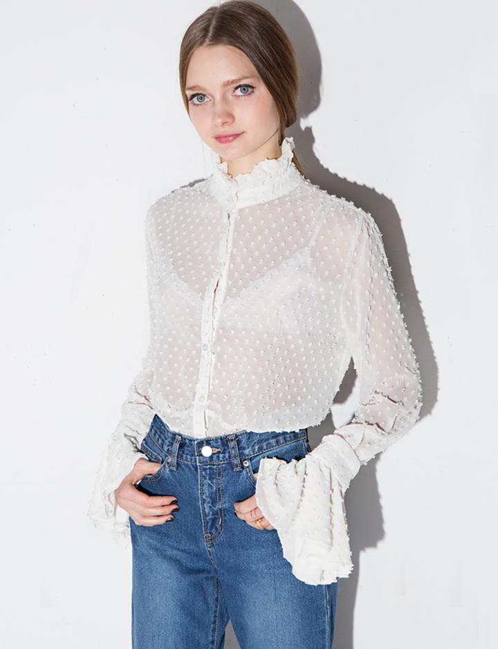 Pixie Market Swiss Dot Chiffon Bell Sleeve Shirt