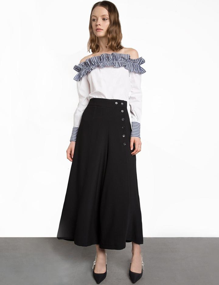 Pixie Market Black Culotte Button High Waisted Pants
