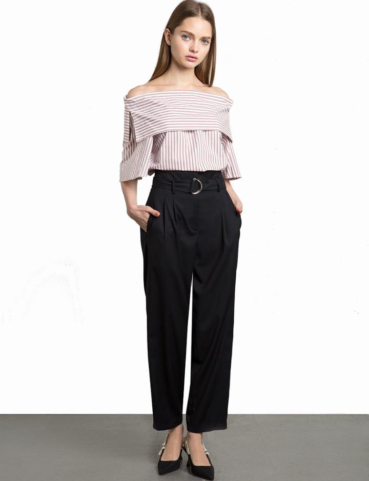 Pixie Market Light Purple Striped Off The Shoulder Short Sleeve Top