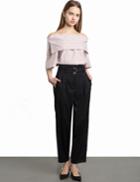 Pixie Market Light Purple Striped Off The Shoulder Short Sleeve Top