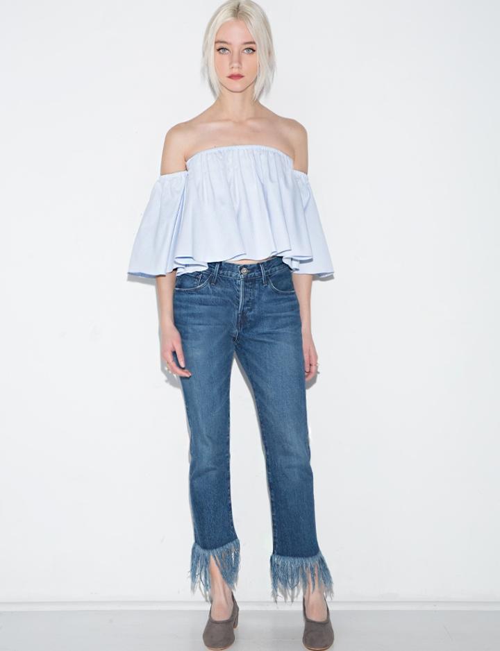 Pixie Market Light Blue Crop Off The Shoulder Top