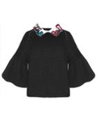 Pixie Market Embroidered Collar Bell Sleeve Sweater