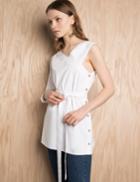 Pixie Market Side Button Belted White Asymmetric Top