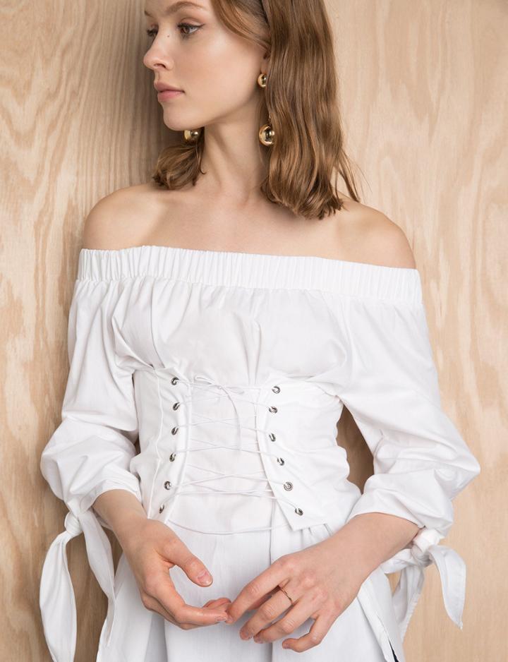 Pixie Market Corset Tie White Off The Shoulder Top