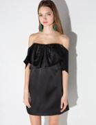 Pixie Market Black Satin Off The Shoulder Dress