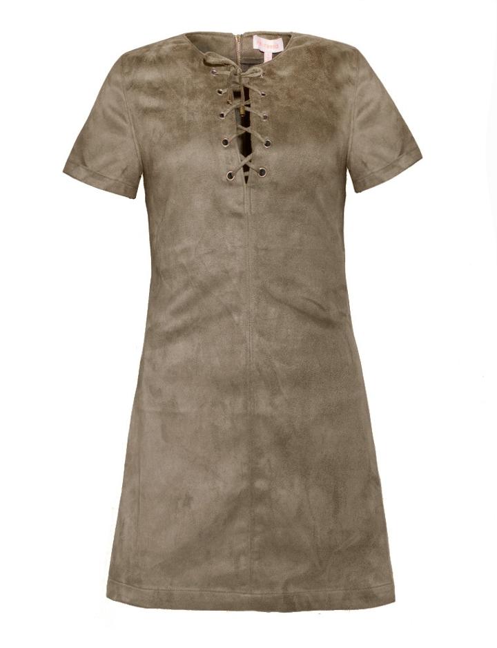 Pixie Market Olive Suede Eyelet Lace Up Dress