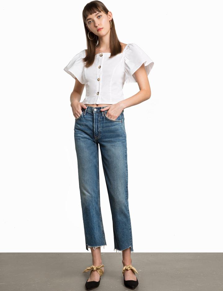 Pixie Market Gia Flutter Sleeve  Button Top