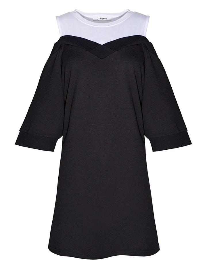 Pixie Market Off The Shoulder Black Sweatshirt Dress