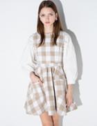 Pixie Market Tan Gingham Fit And Flare Dress