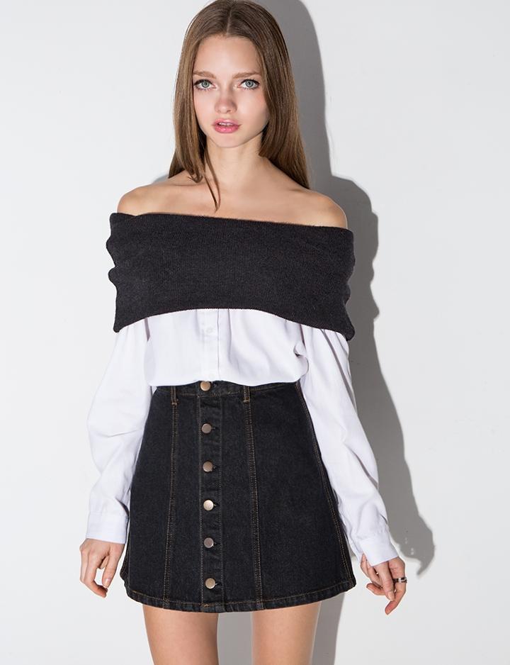 Pixie Market Nina Knit Off The Shoulder Shirt Tunic