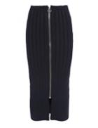 Pixie Market Black Ribbed Knit Zip Midi Skirt