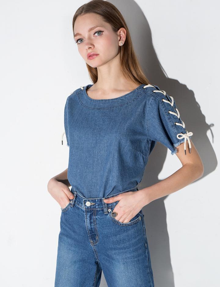 Pixie Market Denim Lace Up Top