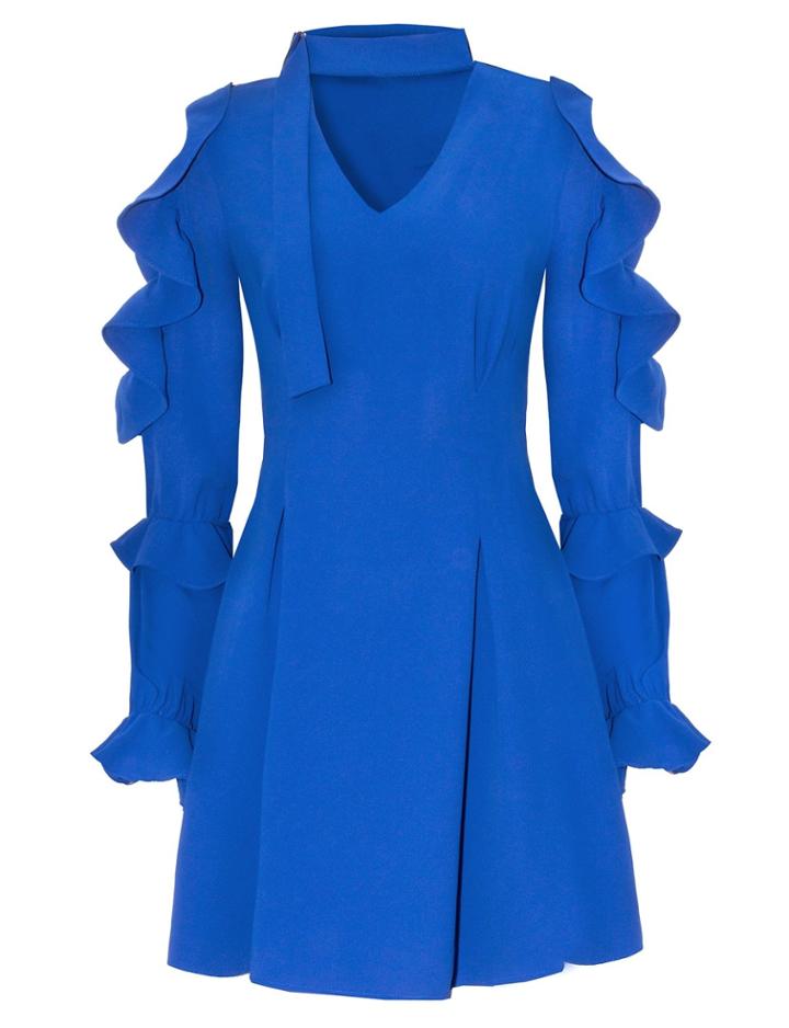 Pixie Market Sophie Blue Choker Ruffle Dress