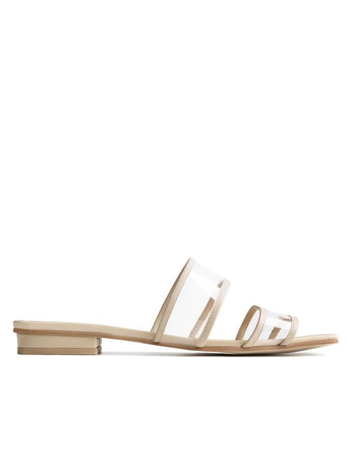 Pixie Market Beige Square Toe Clear And Leather Sandals