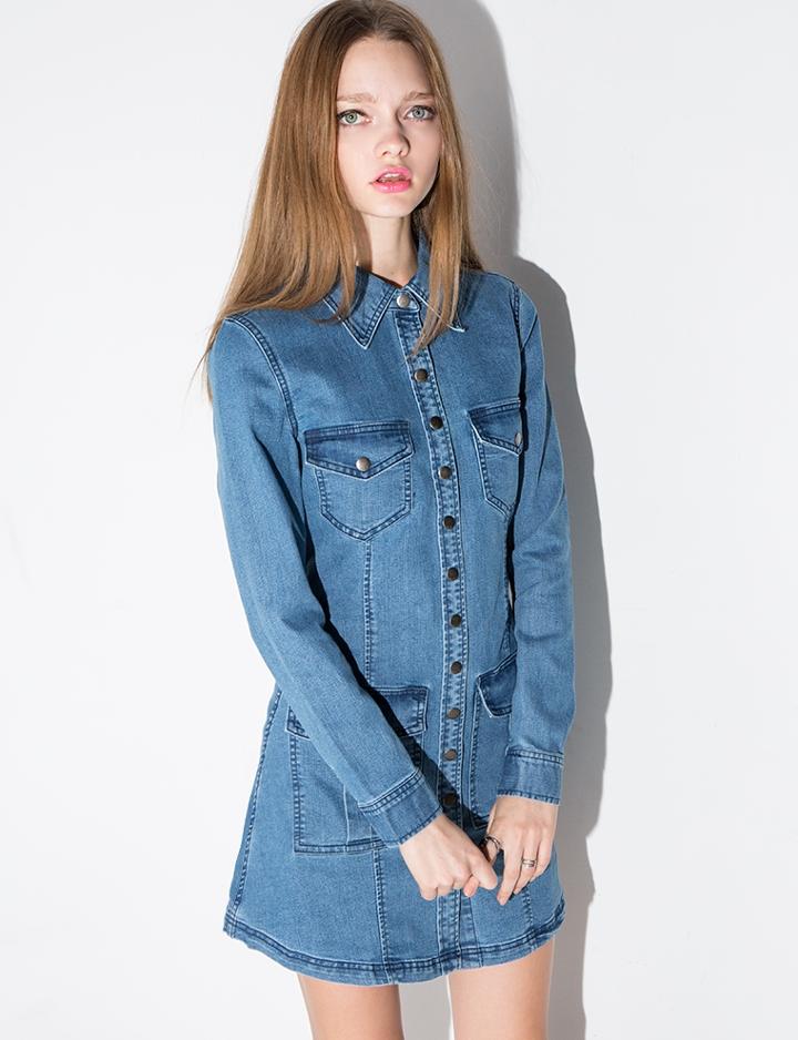 Pixie Market Light Denim Pocket Dress