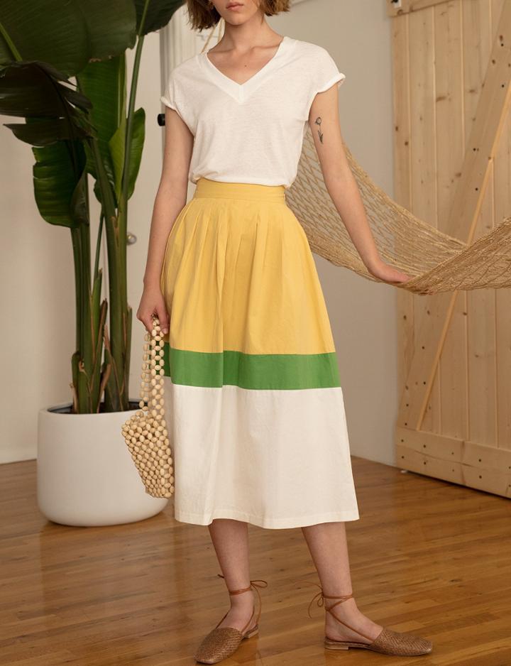Pixie Market Yellow Stripe Midi Skirt