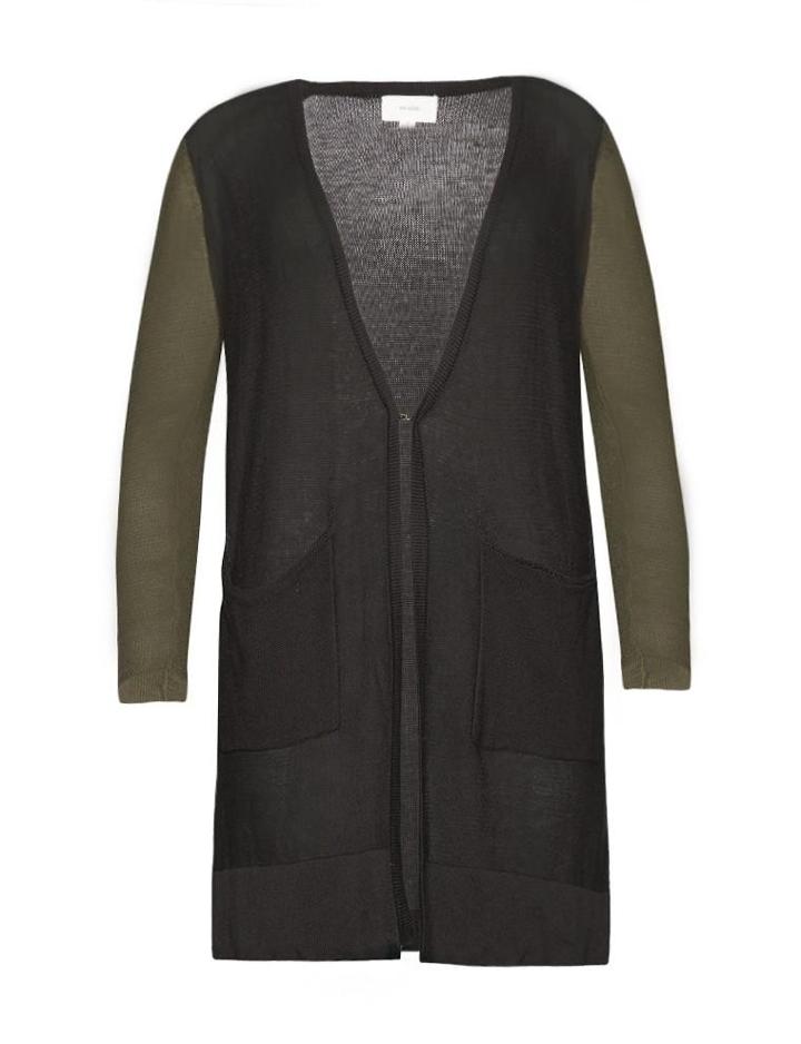 Pixie Market Black And Olive Long V-neck Cardigan