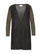 Pixie Market Black And Olive Long V-neck Cardigan