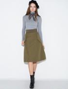 Pixie Market Olive Nylon Pocket Midi Skirt