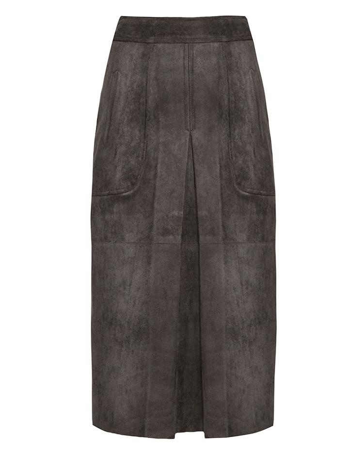 Pixie Market Olive Suede Kick Pleat Midi Skirt