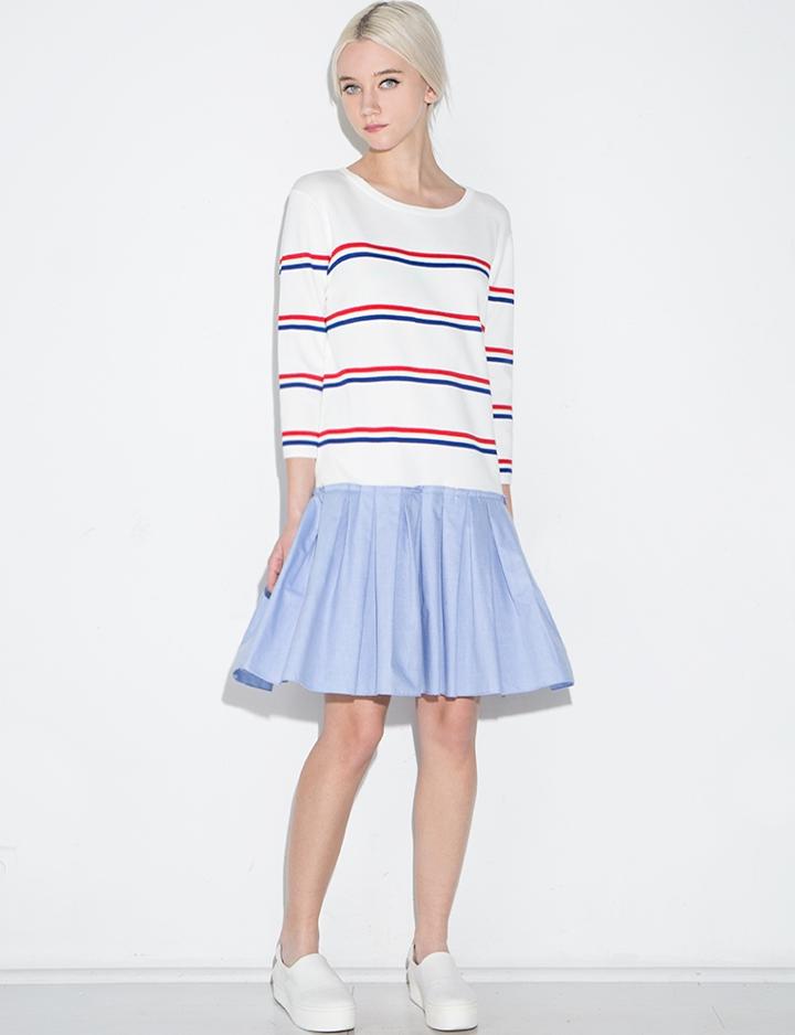 Pixie Market Striped Knit Pleated Dress