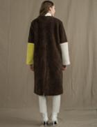 Pixie Market Yellow Color Block Faux Fur Coat