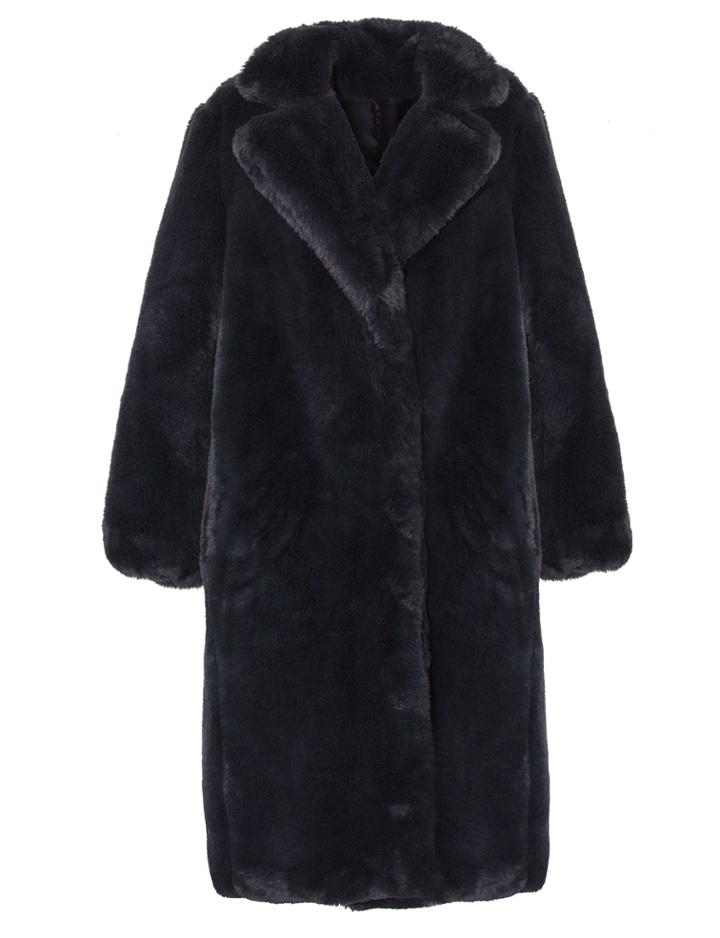 Pixie Market Long Navy Faux Fur Coat