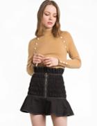 Pixie Market Black Smocked Ruffled Mini Skirt
