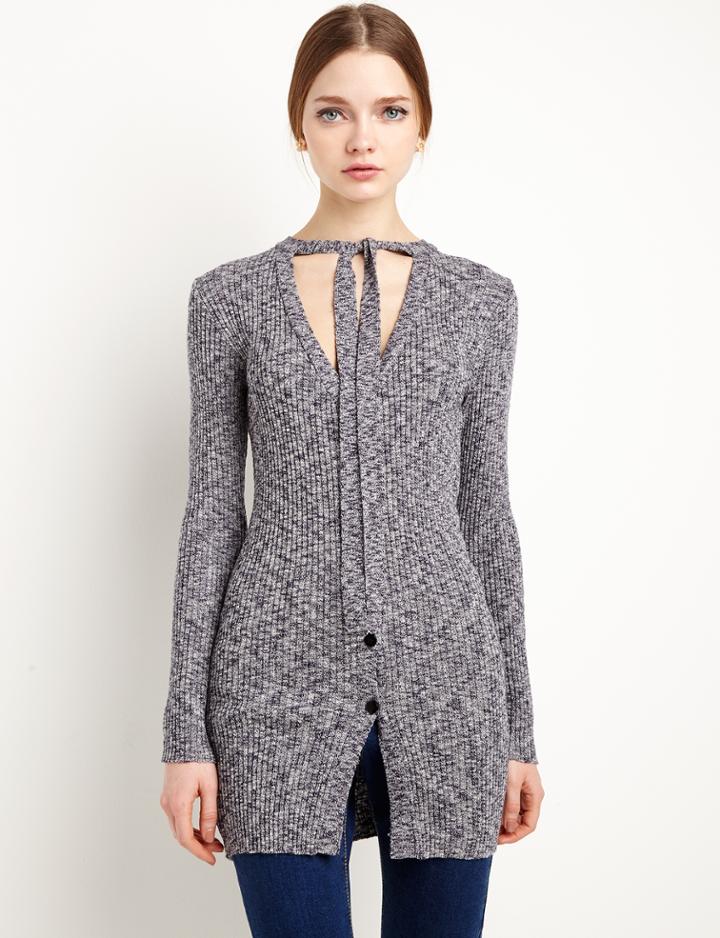 Pixie Market Marl Neck Tie Skinny Cardigan