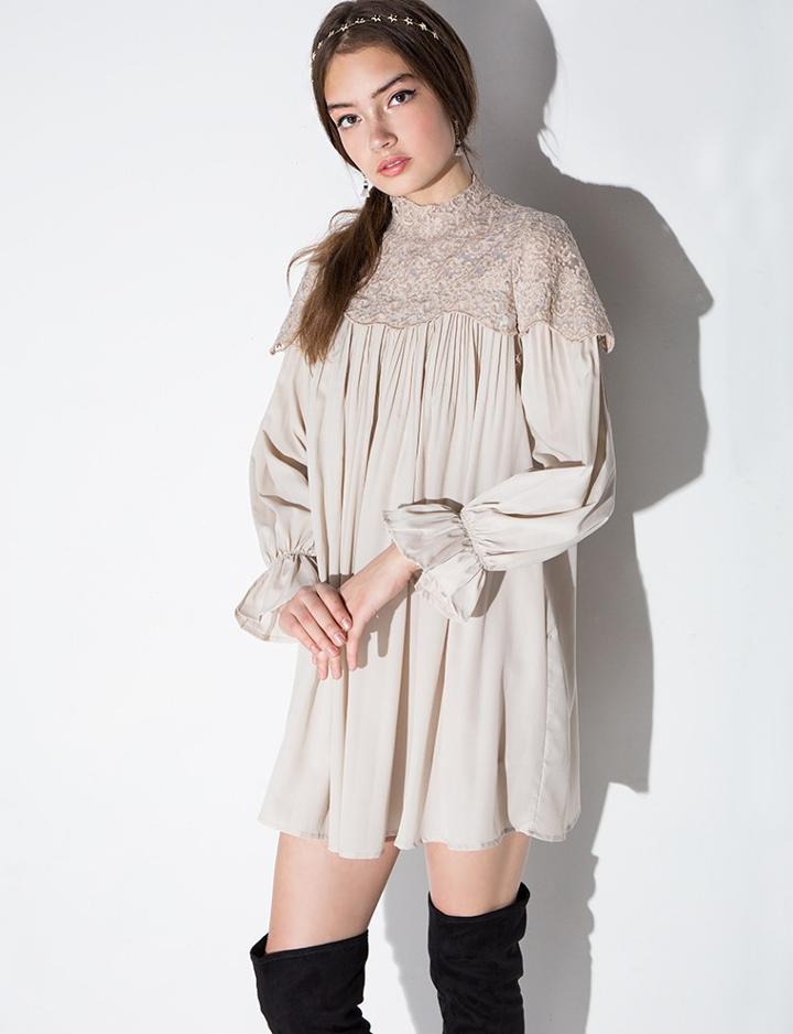 Pixie Market Grey Lace Babydoll Dress