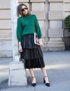 Pixie Market Pleated Tiered Leather Skirt