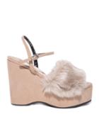 Pixie Market Tan Suede Fur Wedges