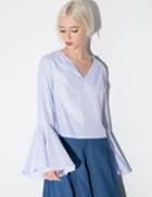 Pixie Market Baby Pin Stripe Bell Sleeve Top By New Revival