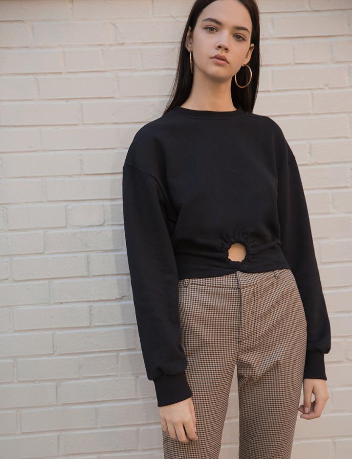 Pixie Market Black Ring Crop Sweatshirt