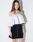 Pixie Market White And Black Off The Shoulder Frill Top