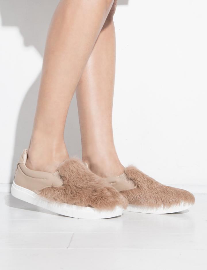 Pixie Market Brown Fur Slip On Shoes