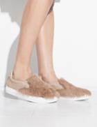 Pixie Market Brown Fur Slip On Shoes