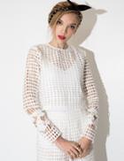 Pixie Market White Floral Crochet Long Sleeve Top