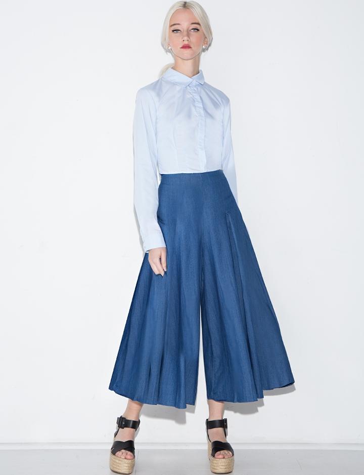 Pixie Market Pleated Chambray Culottes