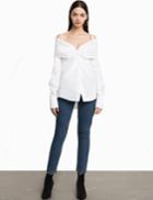 Pixie Market Salma White Twisted Cold Shoulder Shirt